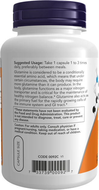 Дієтична добавка Now Foods L-Glutamine 500 мг 120 капсул (733739000927) - Фото 3 Дієтична добавка Now Foods L-Glutamine 500 мг 120 капсул (733739000927) - зображення 3