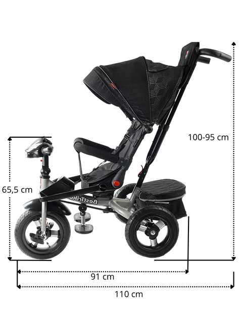 Детский трехколесний велосипед Best Trike 6088 F-695-12, поворотное сиденье 360°, надувные колёса, музыка USB/Bluetooth, фара, родительская ручка - изображение 3