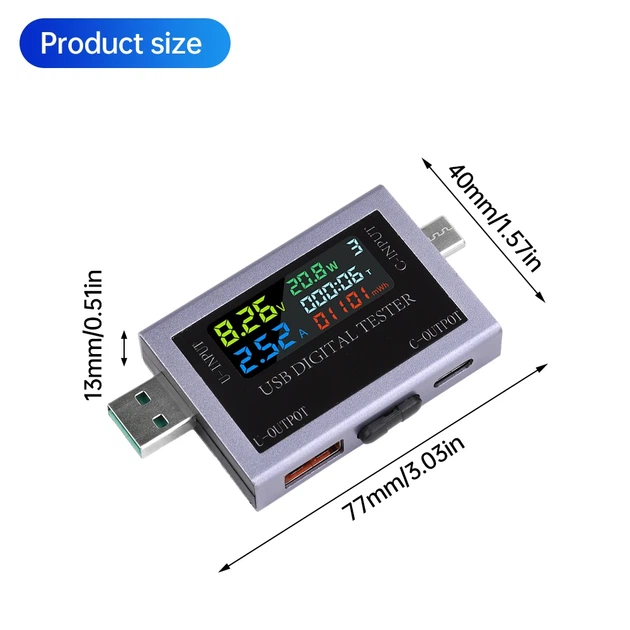 Вольтметр-амперметр USB + Type-C тестер заряджання телефону - изображение 4