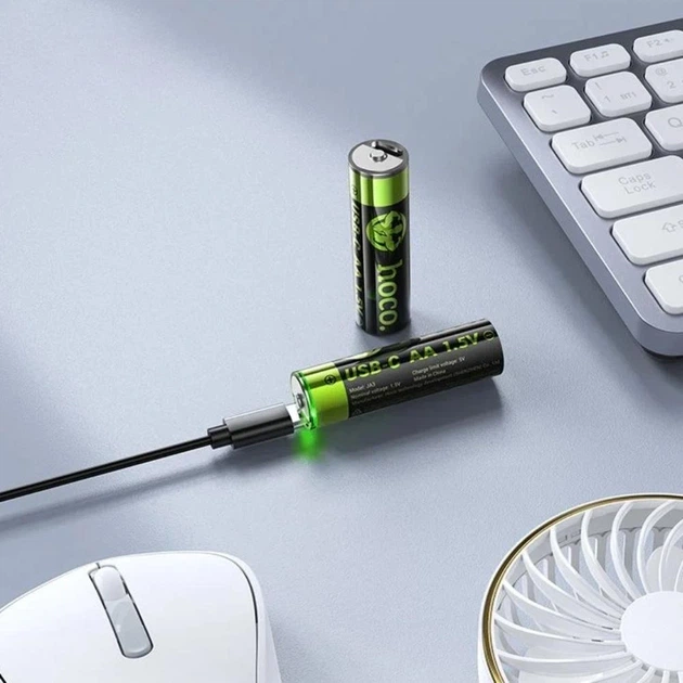 Акумуляторні пальчикові батареї HOCO JA3(AA) 860mAh USB-C 2 шт. del 3.65 - Фото 5 Акумуляторні пальчикові батареї HOCO JA3(AA) 860mAh USB-C 2 шт. del 3.65 - изображение 5