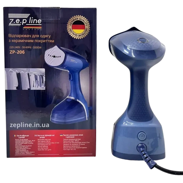Портативний відпарювач Zepline ZP-206 Синій – компактний, 3000 Вт, резервуар 500 мл - изображение 2