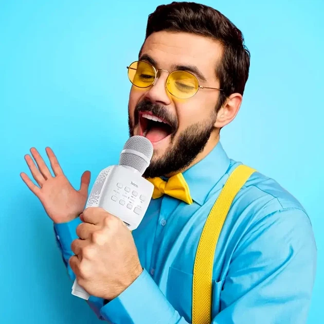 Караоке-мікрофон Hoco BK5 Cantando 5 Вт 1200 мАг Bluetooth AUX білий портативний для співу - Фото 2 Караоке-мікрофон Hoco BK5 Cantando 5 Вт 1200 мАг Bluetooth AUX білий портативний для співу - зображення 2