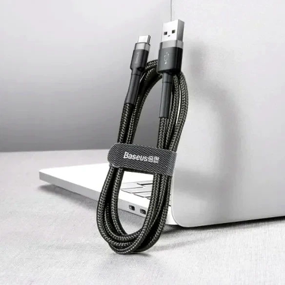 Кабель Baseus Cafule USB Type-C 2A 3м чорний для заряджання та передачі даних - зображення 6