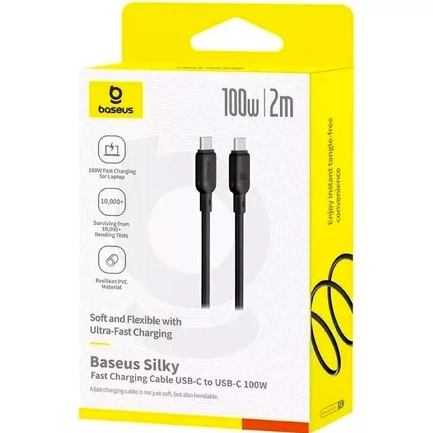 Кабель Baseus Type-C до Type-C 100W 2 м чорний для заряджання та передачі даних - зображення 2