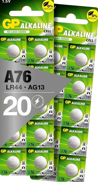 Батарейки GP ALKALINE A76F-U10 1.5V 10 шт щелочные AG13 LR44 для приборов - Фото 2 Батарейки GP ALKALINE A76F-U10 1.5V 10 шт щелочные AG13 LR44 для приборов - изображение 2