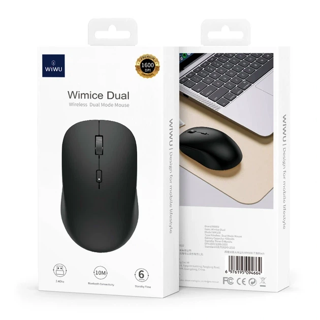 Комп'ютерна миша WIWU WM108 Black бездротова з роздільною здатністю 1000 1200 1600 DPI та довжиною кабелю 1 5 м - зображення 2