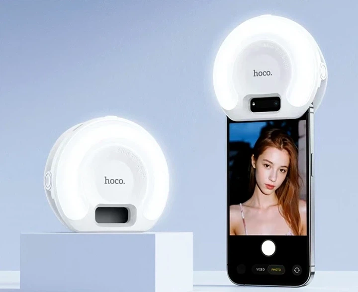 Кольцевая лампа Hoco K160 Olas 900 люмен 36 светодиодов белый цвет USB Type-C для видеозвонков и съемки - Фото 8 Кольцевая лампа Hoco K160 Olas 900 люмен 36 светодиодов белый цвет USB Type-C для видеозвонков и съемки - изображение 8