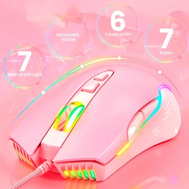 Комп'ютерна миша Onikuma CW905 Pink оптична провідна 6400 dpi для ігор та роботи - Фото 6 Комп'ютерна миша Onikuma CW905 Pink оптична провідна 6400 dpi для ігор та роботи - зображення 6
