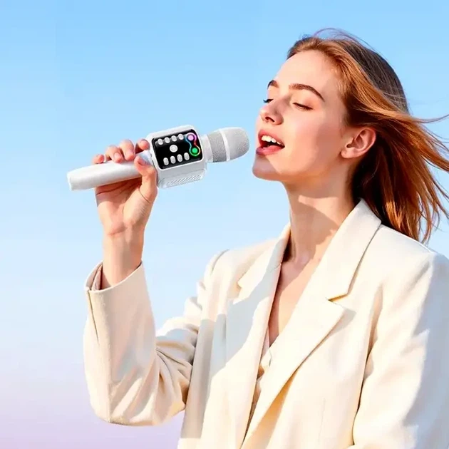 Мікрофон Hoco L24 Shine 5Вт 1200мАг Bluetooth 5.4 AUX USB синій для караоке та вечірок - Фото 6 Мікрофон Hoco L24 Shine 5Вт 1200мАг Bluetooth 5.4 AUX USB синій для караоке та вечірок - зображення 6