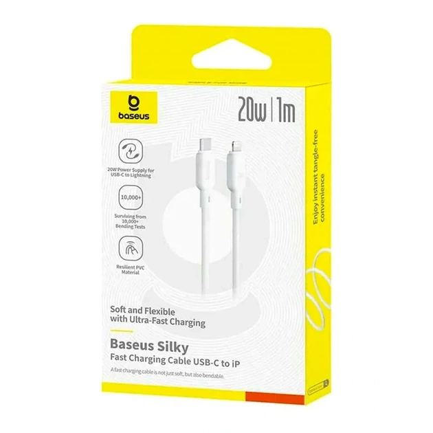 Кабель Baseus Silky Series Type-C to Lightning 20W 1м білий для швидкого заряджання та передачі даних - зображення 2