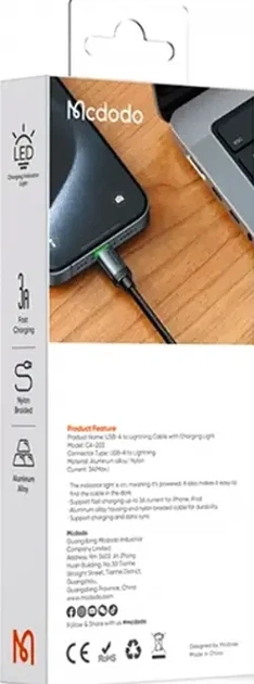 Кабель McDodo USB-C to Lightning 36W 1.2 м чорний - Фото 4 Кабель McDodo USB-C to Lightning 36W 1.2 м чорний - зображення 4