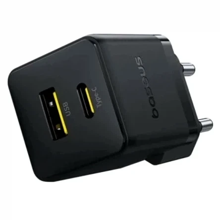 Мережевий зарядний пристрій Baseus Palm 20Вт USB Type-C USB Type-A чорний для швидкого заряджання пристроїв - зображення 4