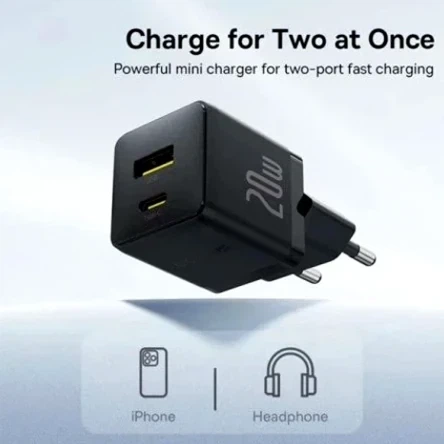 Мережевий зарядний пристрій Baseus Palm 20Вт USB Type-C USB Type-A чорний для швидкого заряджання пристроїв - зображення 8