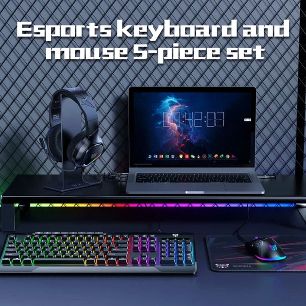 Игровой комплект Onikuma TZ5008 5 в 1 черный RGB мембранная клавиатура оптическая мышь гарнитура коврик подставка - изображение 8