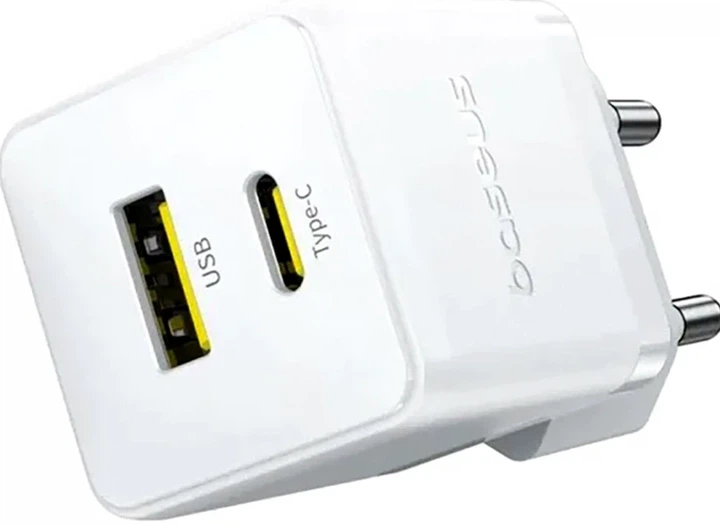 Мережевий зарядний пристрій Baseus Palm 20W USB Type-C USB Type-A білий - Фото 4 Мережевий зарядний пристрій Baseus Palm 20W USB Type-C USB Type-A білий - зображення 4