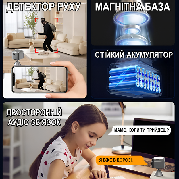 Беспроводная 4G мини-камера видеонаблюдения Camsoy S60G с двойной линзой и датчиком движения, 3 Мп, 2К, iOS/Android (1308) - изображение 4