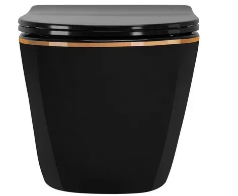 Підвісний унітаз REA CARLO BLACK MINI FLAT GOLD EDGE чорний - изображение 3