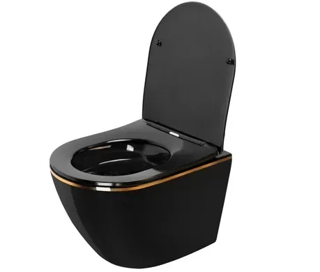 Підвісний унітаз REA CARLO BLACK MINI FLAT GOLD EDGE чорний - изображение 4