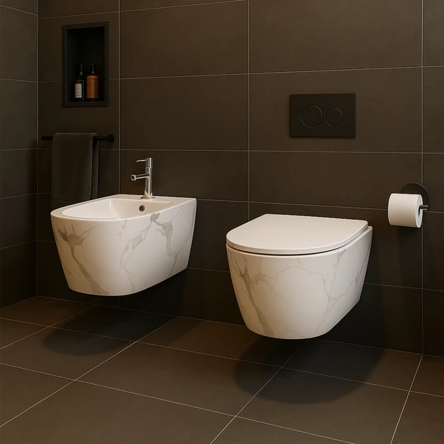 Биде подвесное Qtap Robin 515x370x350 мм, Marble QT13551381GMR - изображение 8