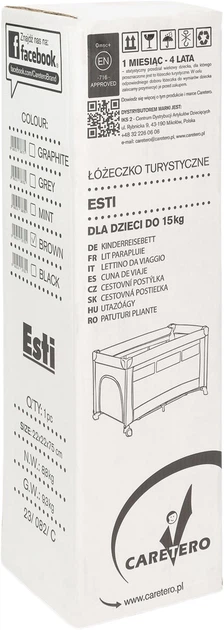 Дорожнє ліжечко Caretero Esti Brown 3в1 126 × 65 × 74 см (5908310397795) - зображення 9