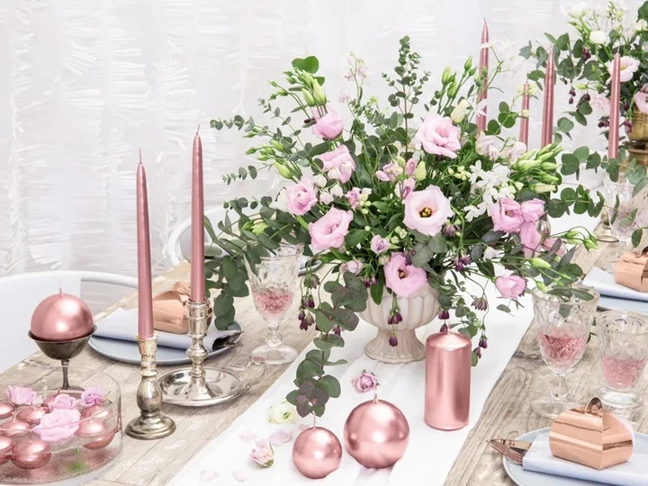 Zestaw świec PartyDeco Kula metalizowana 6 cm 10 szt. Różowe złoto (ZES5900779107533) - obraz 4