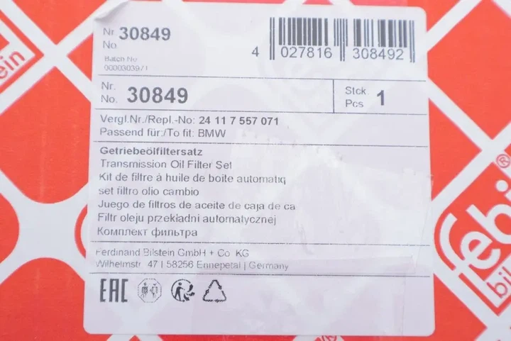 Фільтр АКПП BMW 3 (E46)/5 (E39)/X3 (E83) 2.5-3.0d (з прокладкою) (5 ступенів) FEBI BILSTEIN 30849 - Фото 2 Фільтр АКПП BMW 3 (E46)/5 (E39)/X3 (E83) 2.5-3.0d (з прокладкою) (5 ступенів) FEBI BILSTEIN 30849 - изображение 2