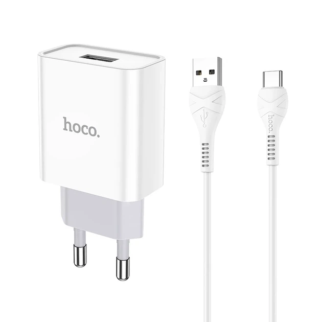 Мережевий зарядний пристрій з кабелем HOCO C81A Asombroso single port charger set(Type-C) White - Фото 1 Мережевий зарядний пристрій з кабелем HOCO C81A Asombroso single port charger set(Type-C) White - изображение 1