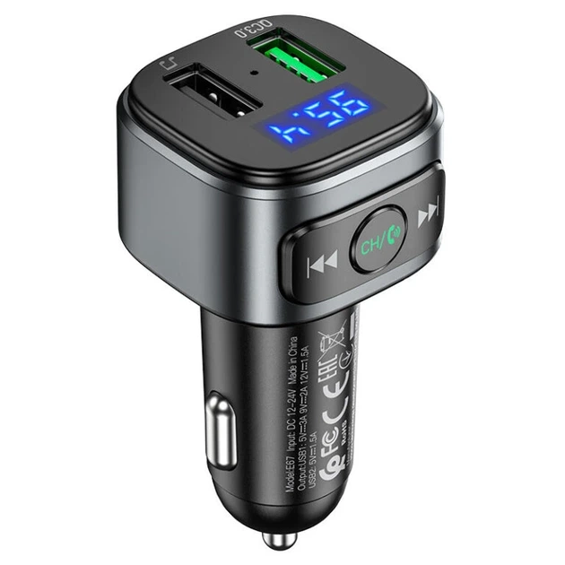АЗП з FM-модулятором HOCO E67 Fighter QC3.0 18W car BT FM transmitter Black - Фото 1 АЗП з FM-модулятором HOCO E67 Fighter QC3.0 18W car BT FM transmitter Black - изображение 1