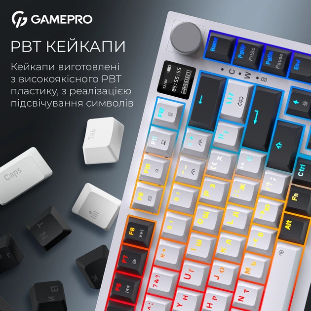 Бездротова механічна клавіатура GamePro MK160D Pro QLAB Sakura Switch White - Фото 14 Бездротова механічна клавіатура GamePro MK160D Pro QLAB Sakura Switch White - зображення 14
