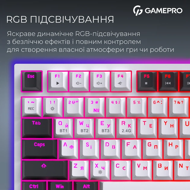 Бездротова механічна клавіатура GamePro MK160D Pro QLAB Sakura Switch White - Фото 15 Бездротова механічна клавіатура GamePro MK160D Pro QLAB Sakura Switch White - зображення 15