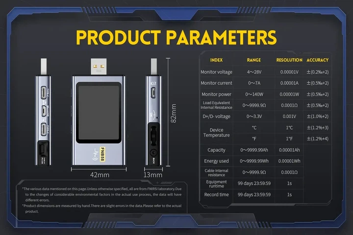 USB тестер FNIRSI FNB58 Bluetooth — професійний вольтметр, амперметр і аналізатор заряджання, SuperVOOC, DASH, QC 4, Type-C - зображення 9