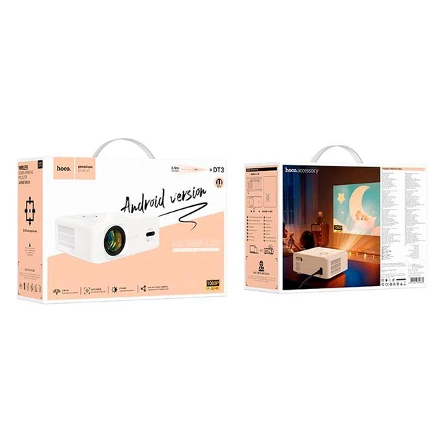 Смарт проектор Hoco DT3 1080p з автофокусом та Android, Wi-Fi, HDMI×2/USB×2/AV, екран 52–220", 370 ANSI люмен - Фото 4 Смарт проектор Hoco DT3 1080p з автофокусом та Android, Wi-Fi, HDMI×2/USB×2/AV, екран 52–220", 370 ANSI люмен - зображення 4