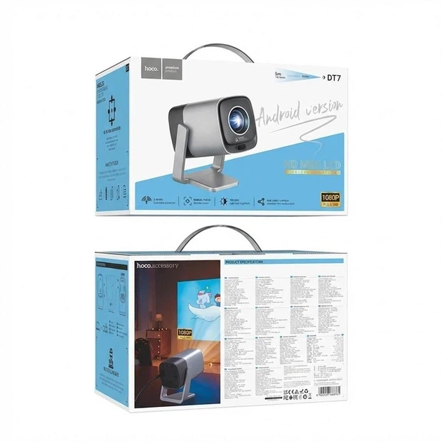 Проектор HOCO DT7 Smart 1080P Full HD, електричне фокусування, 190 ANSI, 40–180", Wi-Fi/Bluetooth, LED, сірий - зображення 6