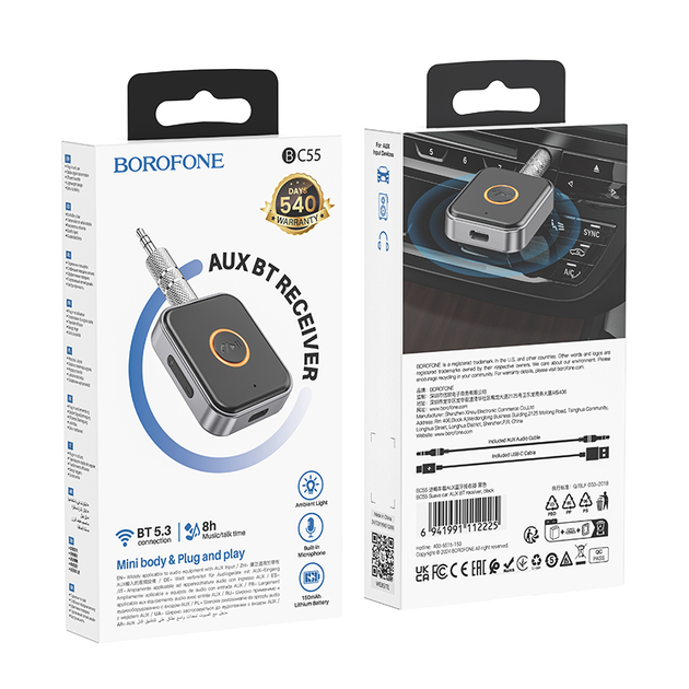 Bluetooth-ресивер BOROFONE BC55 Suave car AUX BT receiver Black - зображення 2