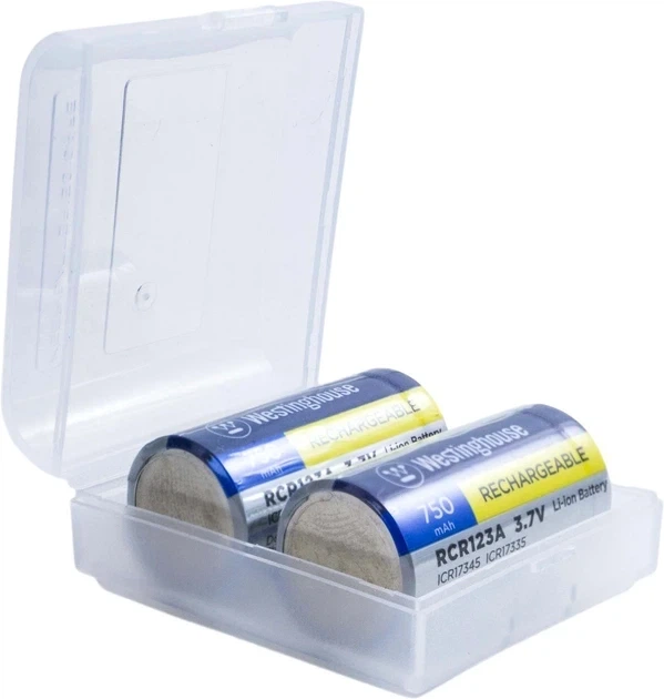 Акумулятори Westinghouse RCR123A (CR123A), Li-ion 3.7V 750mAh, перезаряджувані, 2 шт у пластиковому боксі - Фото 3 Акумулятори Westinghouse RCR123A (CR123A), Li-ion 3.7V 750mAh, перезаряджувані, 2 шт у пластиковому боксі - зображення 3