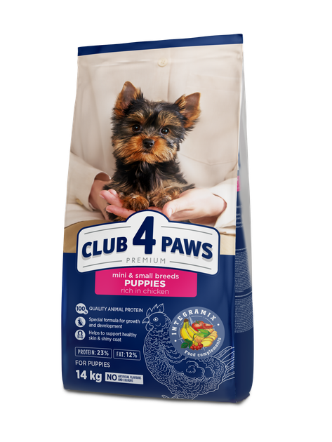 Сухий корм Club 4 Paws Premium Клуб 4 лапи для цуценят малих та мініатюрних порід, курка 14 кг - Фото 1 Сухий корм Club 4 Paws Premium Клуб 4 лапи для цуценят малих та мініатюрних порід, курка 14 кг - зображення 1