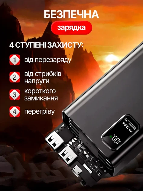 Повербанк 50000 mAh черный Power bank с быстрой зарядкой 22.5W повербанк с десплеем на 5 USB Type-C - изображение 3