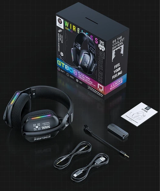 Бездротові ігрові навушники Onikuma GT808 геймерська Bluetooth гарнітура з мікрофоном та RGB Black (19118) - зображення 12