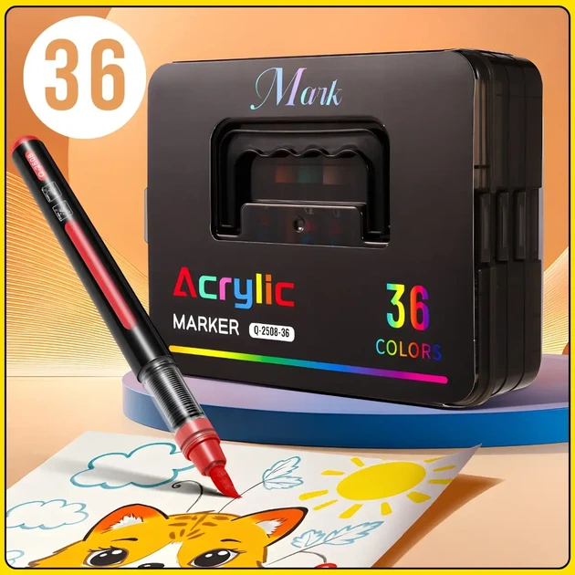 Акриловые маркеры Acrylic MAP-13 36 цветов, кисть, быстрое высыхание - Фото 2 Акриловые маркеры Acrylic MAP-13 36 цветов, кисть, быстрое высыхание - изображение 2