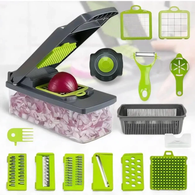 Многофункциональная овощерезка Veggie Slicer KA808 14 в 1 | Ручной кухонный комбайн, измельчитель и терка - изображение 2