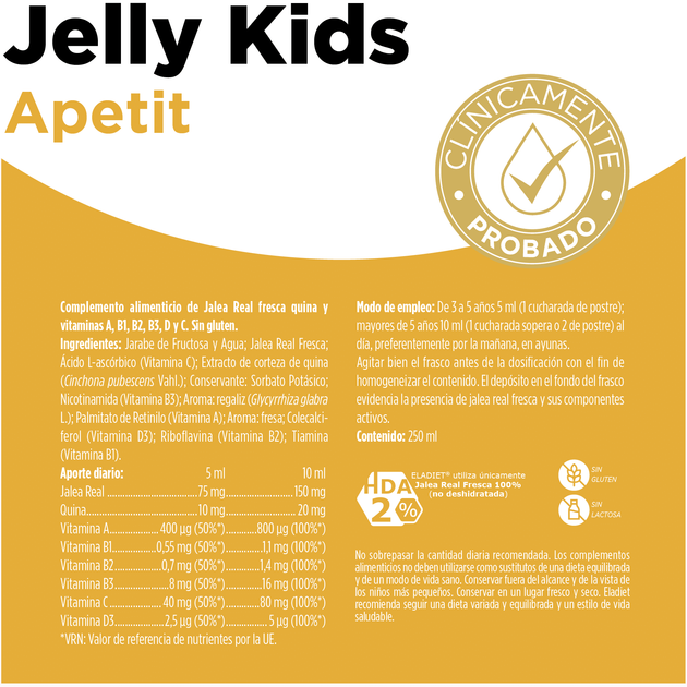 Дієтична добавка Eladiet Jelly Kids Apetit 250 мл (8470002409521) - зображення 2
