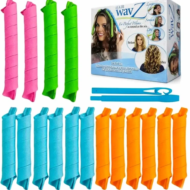 Спиральные бигуди Hair Wavz 16 шт длина 35-50 см диаметр 2,5 см для завивки волос - Фото 1 Спиральные бигуди Hair Wavz 16 шт длина 35-50 см диаметр 2,5 см для завивки волос - изображение 1