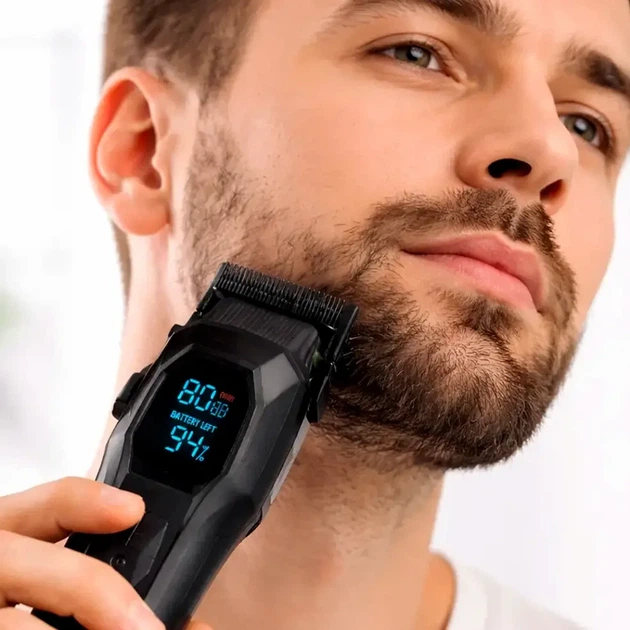 Професійний триммер 12 Вт 8000 mAh 10 насадок чорний ROZIA S2 для стрижки та окантовки - зображення 6