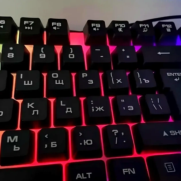 Набір провідна клавіатура 104 клавіші та оптична миша RGB підсвічування USB GM18 Luminous для ПК та ноутбука - Фото 5 Набір провідна клавіатура 104 клавіші та оптична миша RGB підсвічування USB GM18 Luminous для ПК та ноутбука - зображення 5