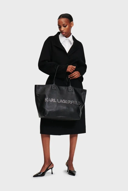 Жіноче чорне вовняне пальто Karl Lagerfeld 46 245W1501 - изображение 4