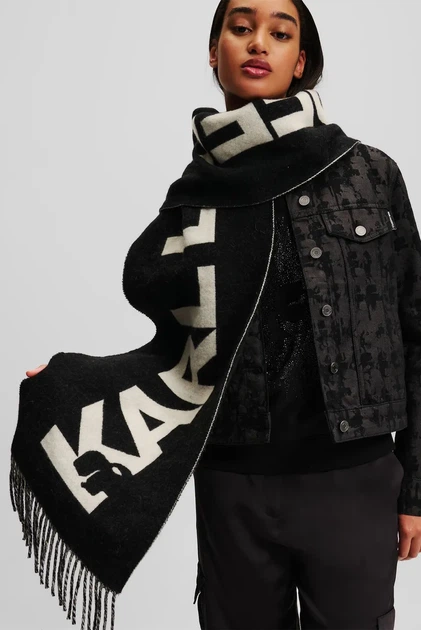 Жіночий чорний вовняний шарф K ESSENTIAL JKRD WOVEN SCARF Karl Lagerfeld OS 246W3309 - изображение 2
