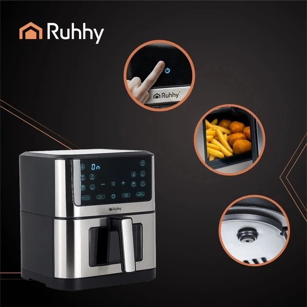 Аэрофритюрница без масла RUHHY 25512 XXL 8 л — Air Fryer, 10 программ, сенсорное управление, антипригарная чаша - изображение 9
