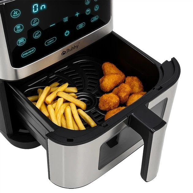 Аэрофритюрница без масла RUHHY 25512 XXL 8 л — Air Fryer, 10 программ, сенсорное управление, антипригарная чаша - изображение 10