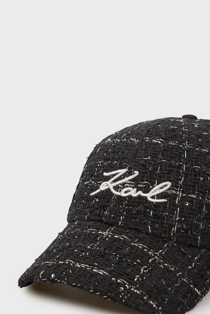 Жіноча чорна твідова кепка BOUCLE Karl Lagerfeld OS 240W3414 - изображение 4