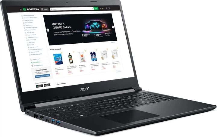 Ноутбук Acer Aspire 7 A715-42G-R0VS (NH.QBFEU.00A) Charcoal Black / AMD Ryzen 5 5500U / RAM 8 ГБ / SSD 512 ГБ / nVidia GeForce GTX 1650 / Підсвітка клавіатури - зображення 2
